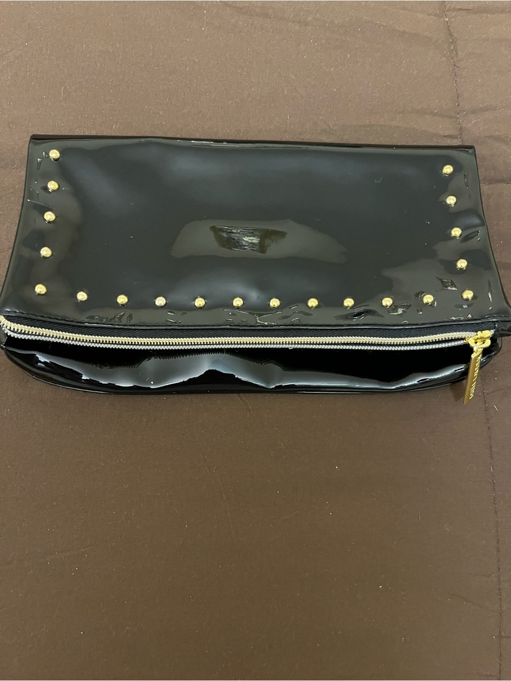Estee Lauder Black Patent Studded Zip Clutch